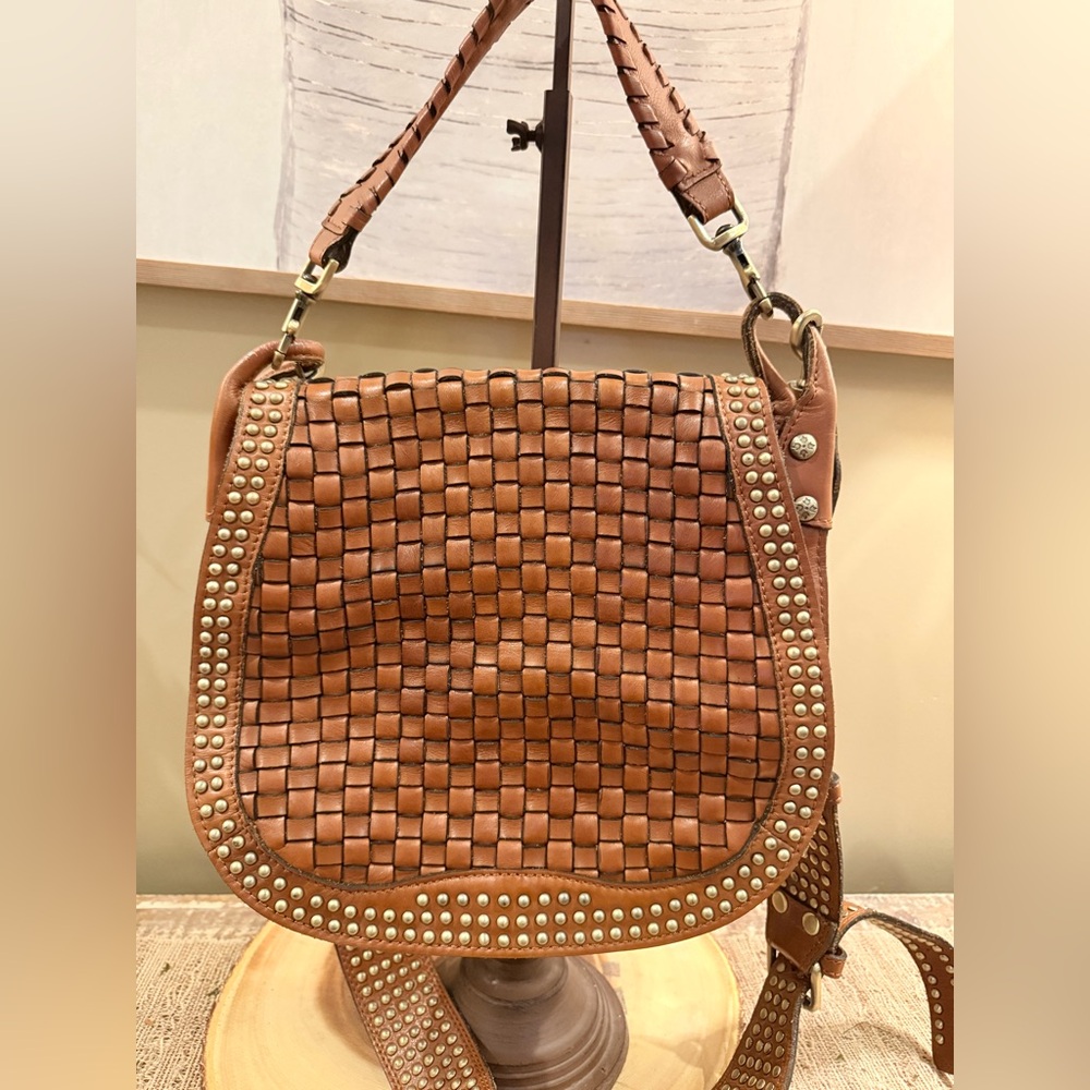Brown Woven Leather Shoulder Bag